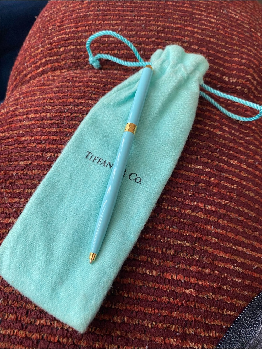 Tiffany & Co. Blue Gold-Trim Ballpoint Pen with Pouch